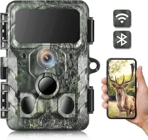 Trail Camera WiFi Bluetooth 4K HD 30MP - Game Cam Night Vision Motion Activated Hunting Camera 0.2s Trigger Time with 2.4'' TFT Color LCD Screen IP66 Waterproof for Wildlife Monitoring