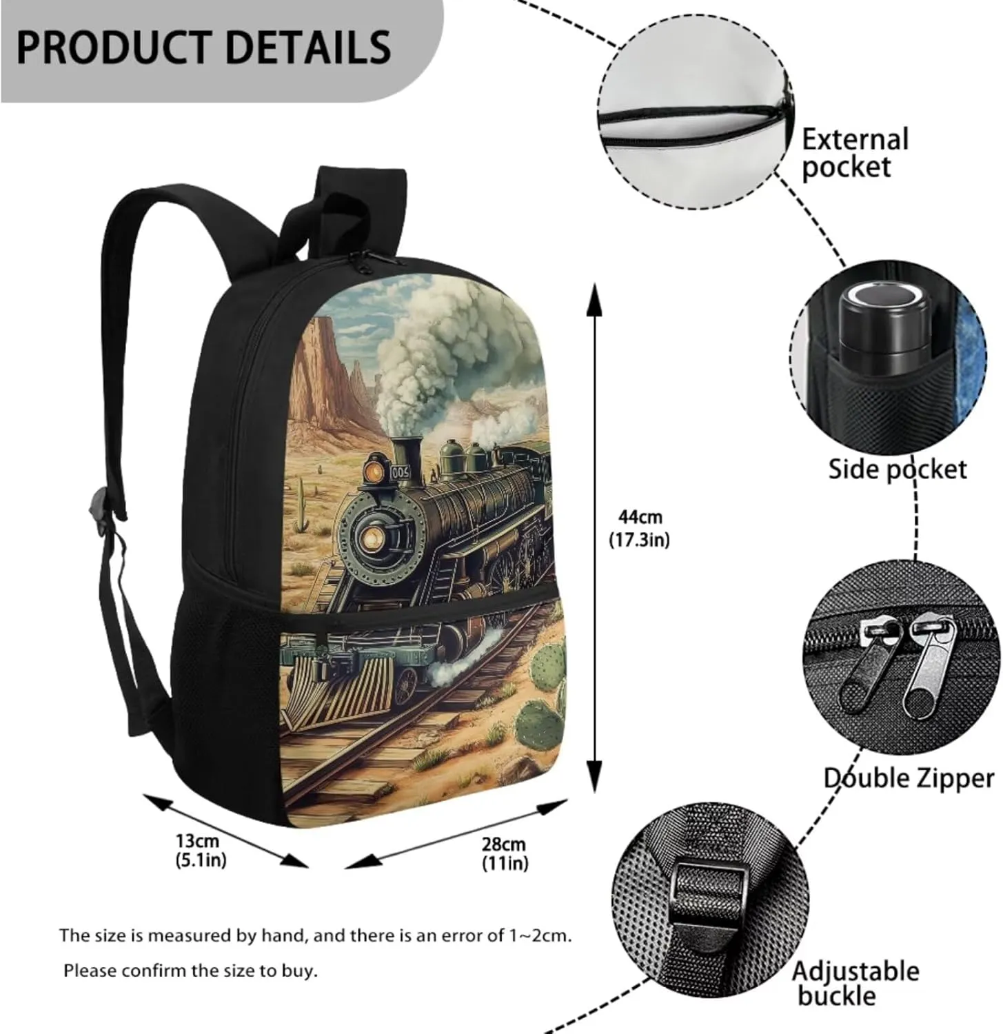 Train Backpack and Lunchbox and Pencil Case Water Bottle Holder 17 Inches Back to Elementary School Bag with Lunch Bag Set Kids Ages 6-8 Bookbag/Lunch Box for 2nd 1st Grade