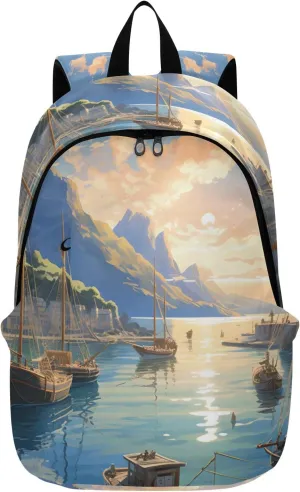 Travel Backpack for Men Laptop Bag Work Fashion Design Daypack Sailing Sailboat Seaway Large Lightweight Outdoor Casual