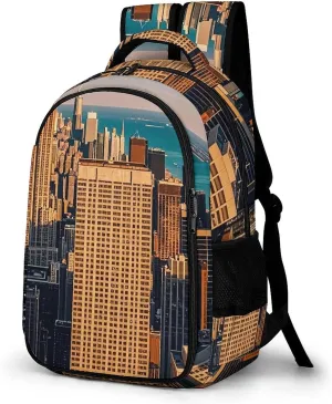 Travel Backpack for Women Men High Rise Buildings Skyscrapers Laptop Backpack Large Bookbag Computer Bag for Hiking