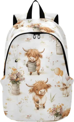 Travel Backpack for Women Men Laptop Bag Work Fashion Daypack Bison Cows Flower Large Lightweight Outdoor Casual