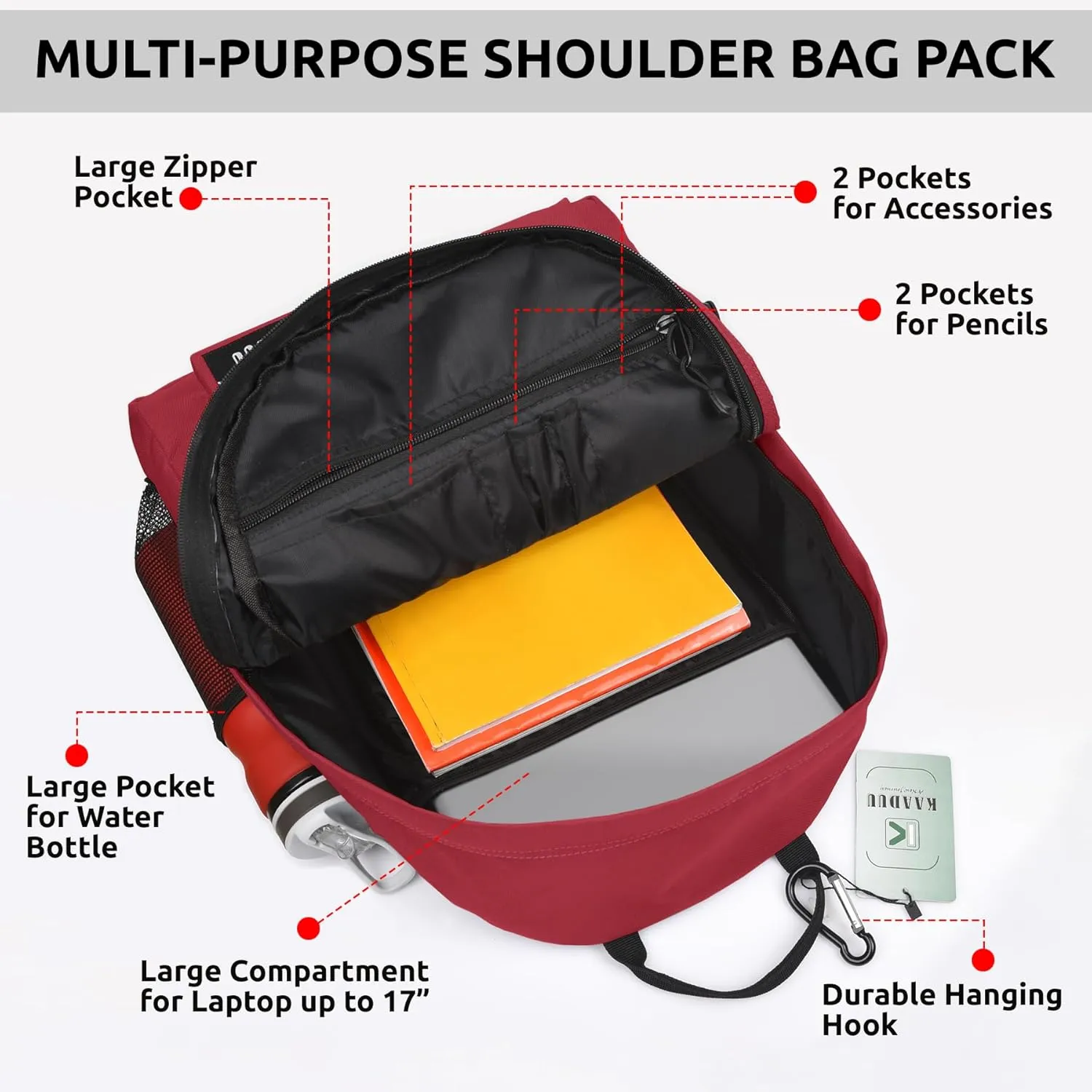 TRAVEL BACKPACK LIGHTWEIGHT CASUAL DAYPACK GYM BACKPACK LAPTOP BACKPACK SPORT BACKPACK RUCKSACK CAMPING BACKPACK 16.5” (Burgundy)