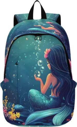 Travel Backpack Mermaid Back Coral Seabed, Lightweight Rucksack Laptop Backpack School Bookbag for Adults Teen Students