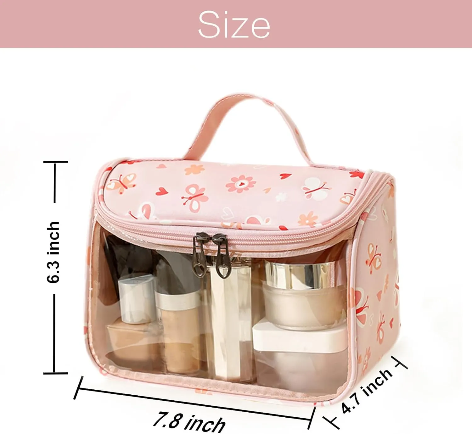 Travel Makeup Bag, Large Capacity Cosmetic Bags for Women, Waterproof Portable Pouch Open Flat Toiletry Bag Make up Organizer for Travel Essentials, Valentines Day Gifts for Women Mom (B, Pink)