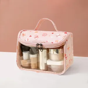 Travel Makeup Bag, Large Capacity Cosmetic Bags for Women, Waterproof Portable Pouch Open Flat Toiletry Bag Make up Organizer for Travel Essentials, Valentines Day Gifts for Women Mom (B, Pink)