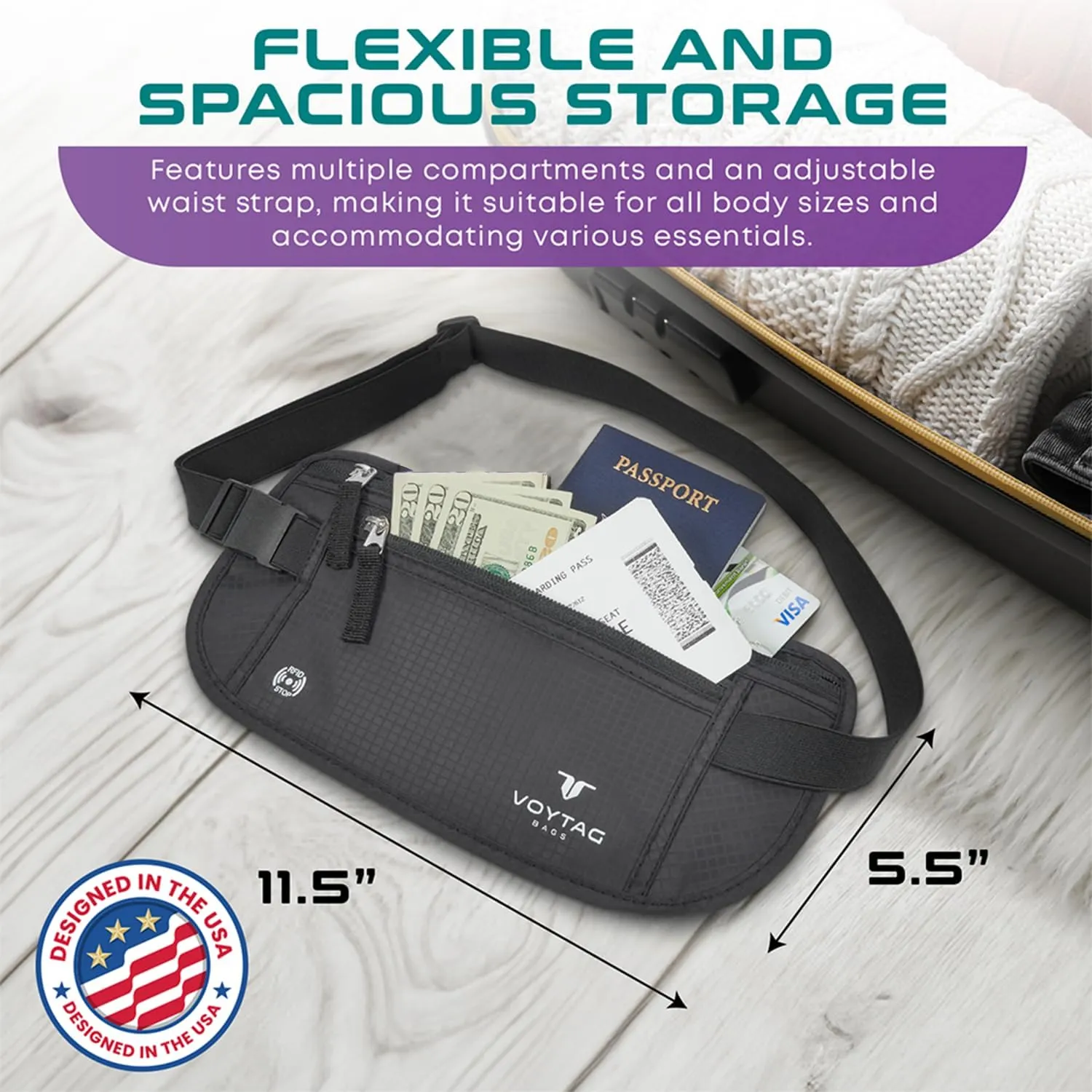 Travel Money Belt & Passport Holder - RFID Blocking Slim Travel Wallet & Fanny Pack for Men and Women - Essential Travel Pouch for Cash, Credit Cards, and Documents (Beige)