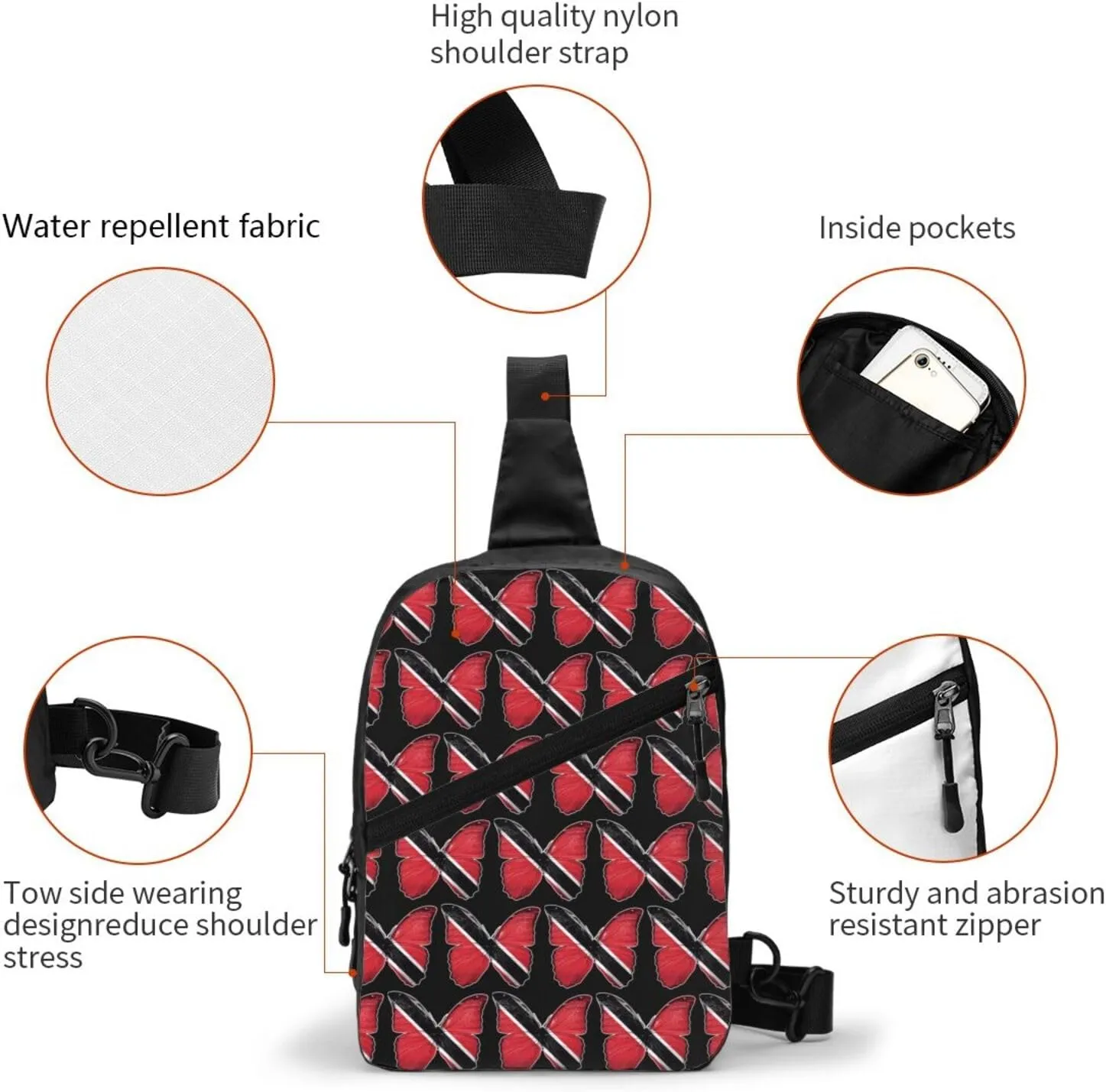 Trinidad Tobago Butterfly Flag Crossbody Bag Portable Sling Bags Foldable Chest Daypack Reusable Sports Shoulder Backpack Diagonally Casual Rucksack Travel Bag