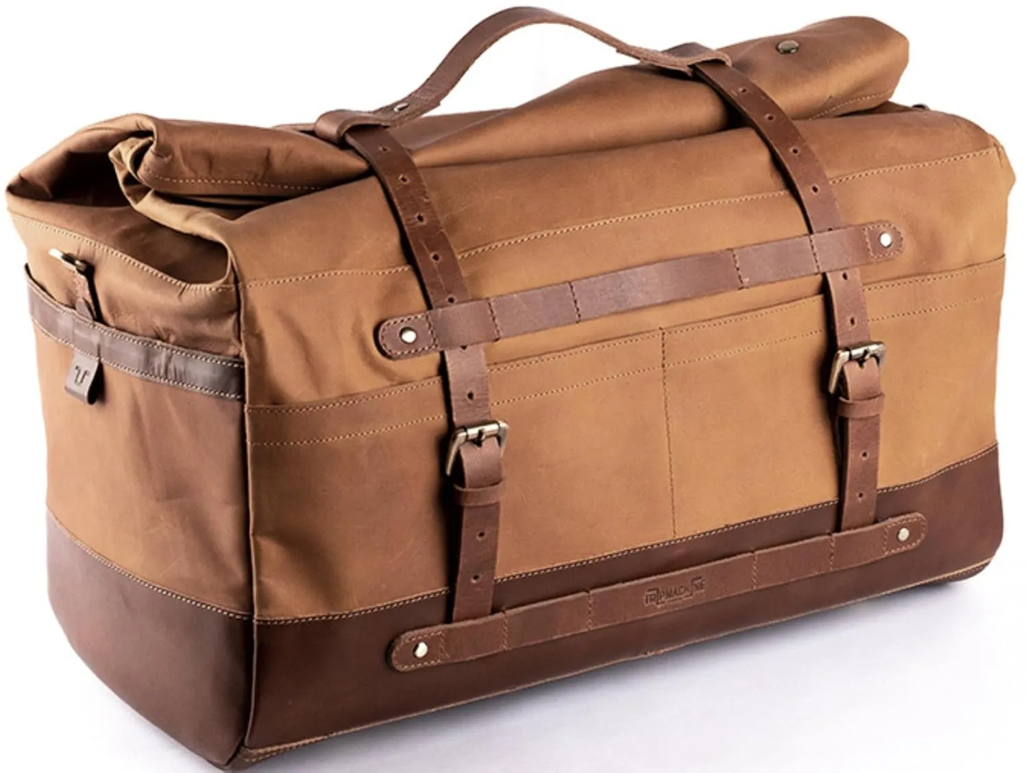 Trip Machine company Outlaw Leather Motorcycle Duffel Saddle Luggage Outdoor Pannier Bag With Mounting Straps & Rain Cover (51 X 35 X 26 cm, 50 L, Dark Brown/Tobacco)