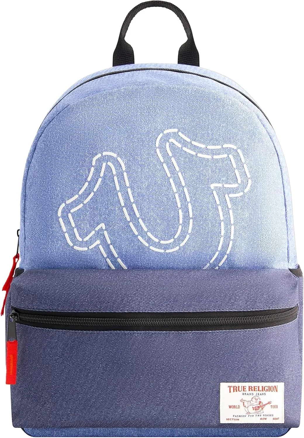 True Religion Mini Laptop Backpack, Rainbow Horseshoe Logo Small Computer Travel Bag Purse, Adjustable Shoulder Straps, Blue, 16 Inch