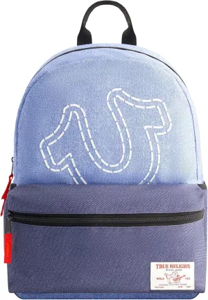True Religion Mini Laptop Backpack, Rainbow Horseshoe Logo Small Computer Travel Bag Purse, Adjustable Shoulder Straps, Blue, 16 Inch
