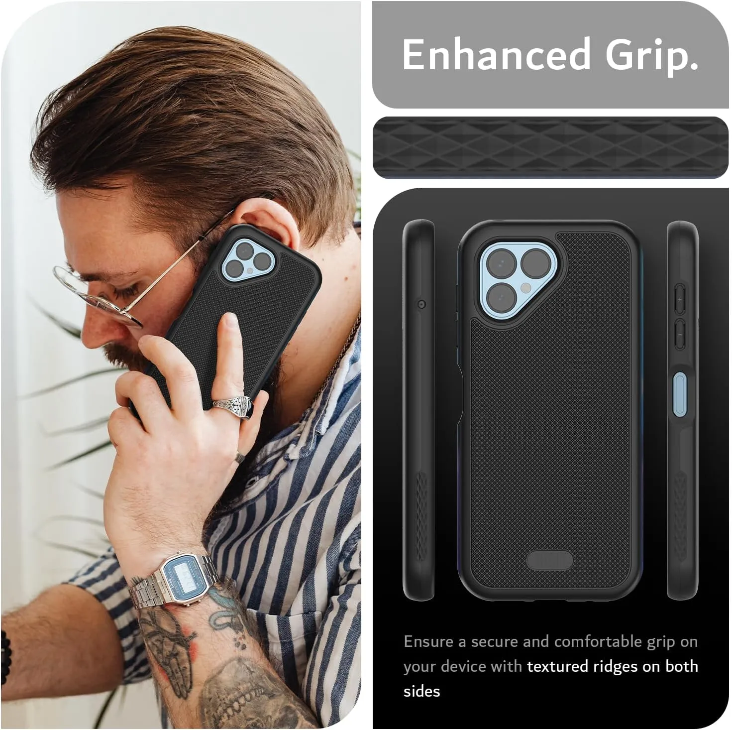 TUDIA DualShield Grip Designed for Fairphone 5 Case (2023), [MergeGrip] Military Grade Dual Layer Shockproof Slim Tough Heavy Duty Protective Phone Case Cover (Matte Black)