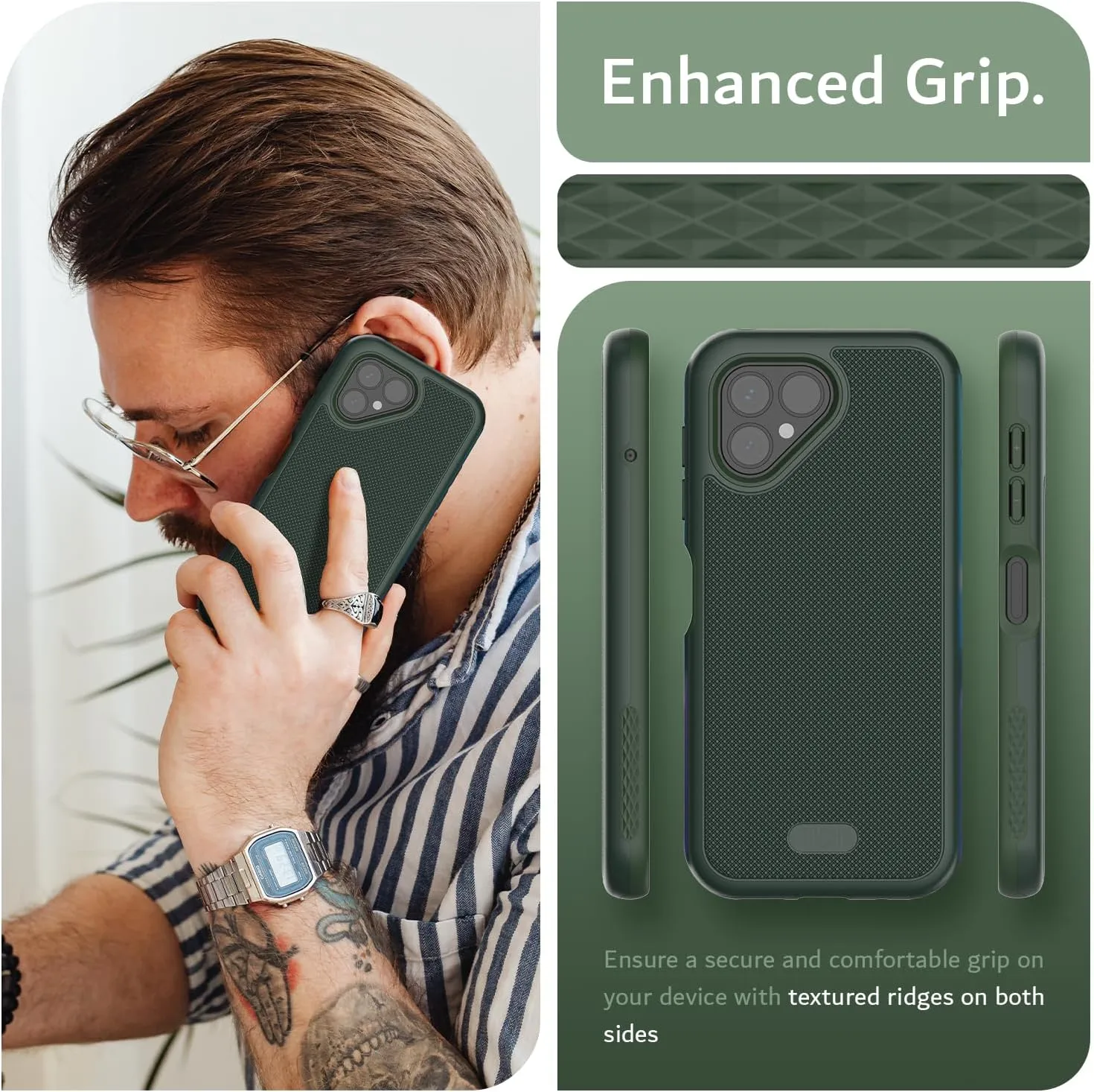 TUDIA DualShield Grip Designed for Fairphone 5 Case (2023), [MergeGrip] Military Grade Dual Layer Shockproof Slim Tough Heavy Duty Protective Phone Case Cover (Pine Green)