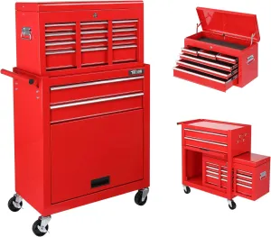 TUFFIOM 8-Drawer Rolling Tool Chest, Tool Storage Cabinet w/Lockable Wheels, Detachable Top, Drawers & Side Hooks, Mechanic Tool Organizer Box for Garage Warehouse Repair Shop