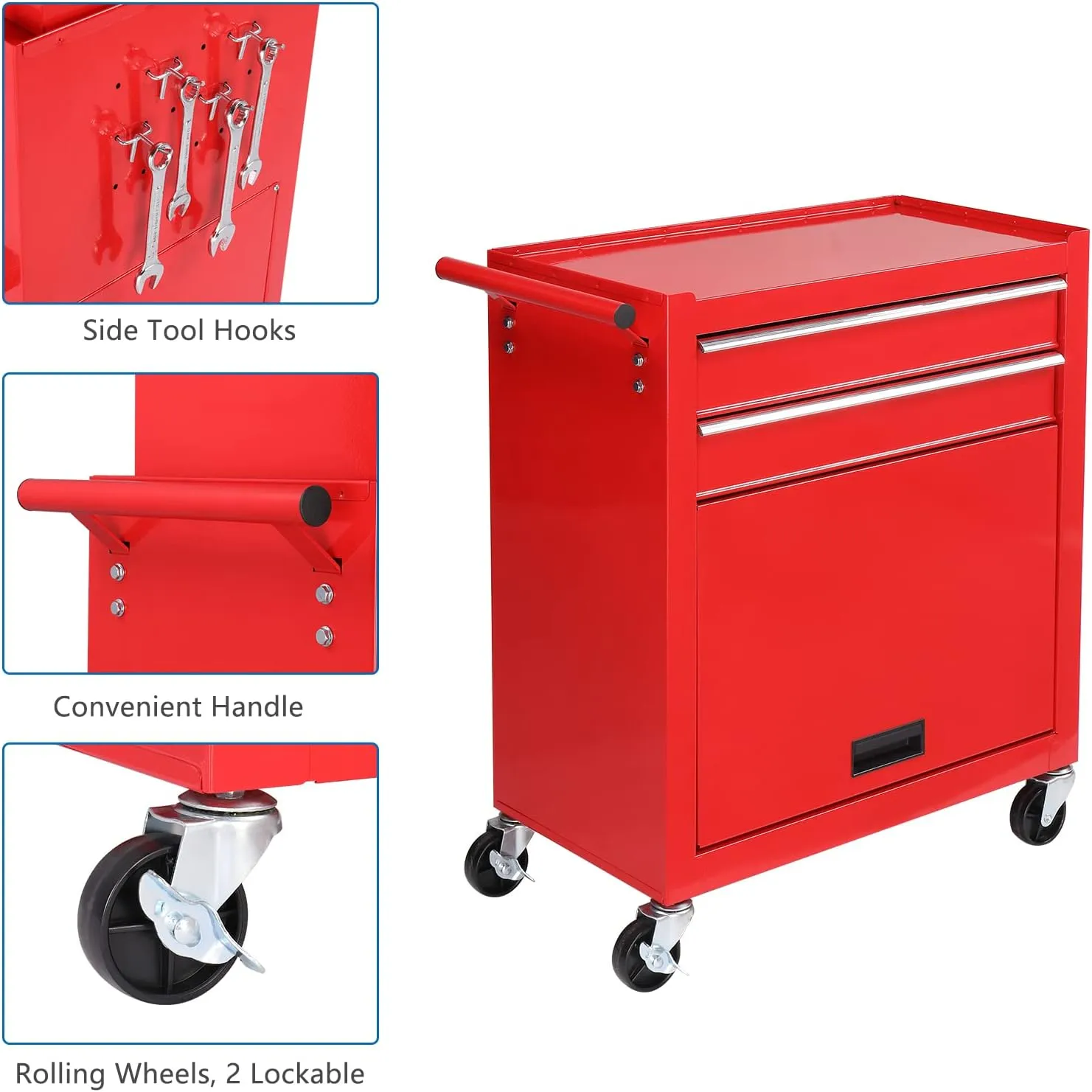TUFFIOM 8-Drawer Rolling Tool Chest, Tool Storage Cabinet w/Lockable Wheels, Detachable Top, Drawers & Side Hooks, Mechanic Tool Organizer Box for Garage Warehouse Repair Shop