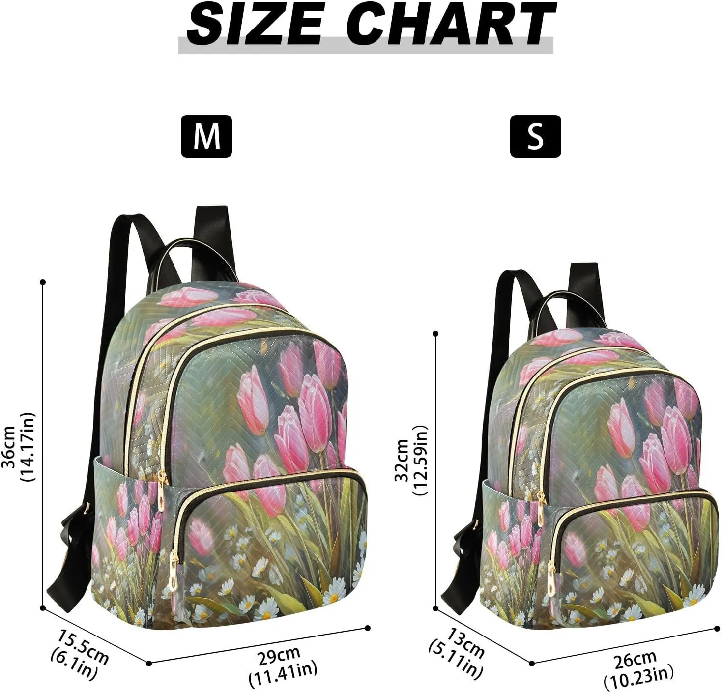 Tulips Daisies Floral Green Backpack Purse for Women Small Backpack Purse with Anti-theft Back for Women Trips M