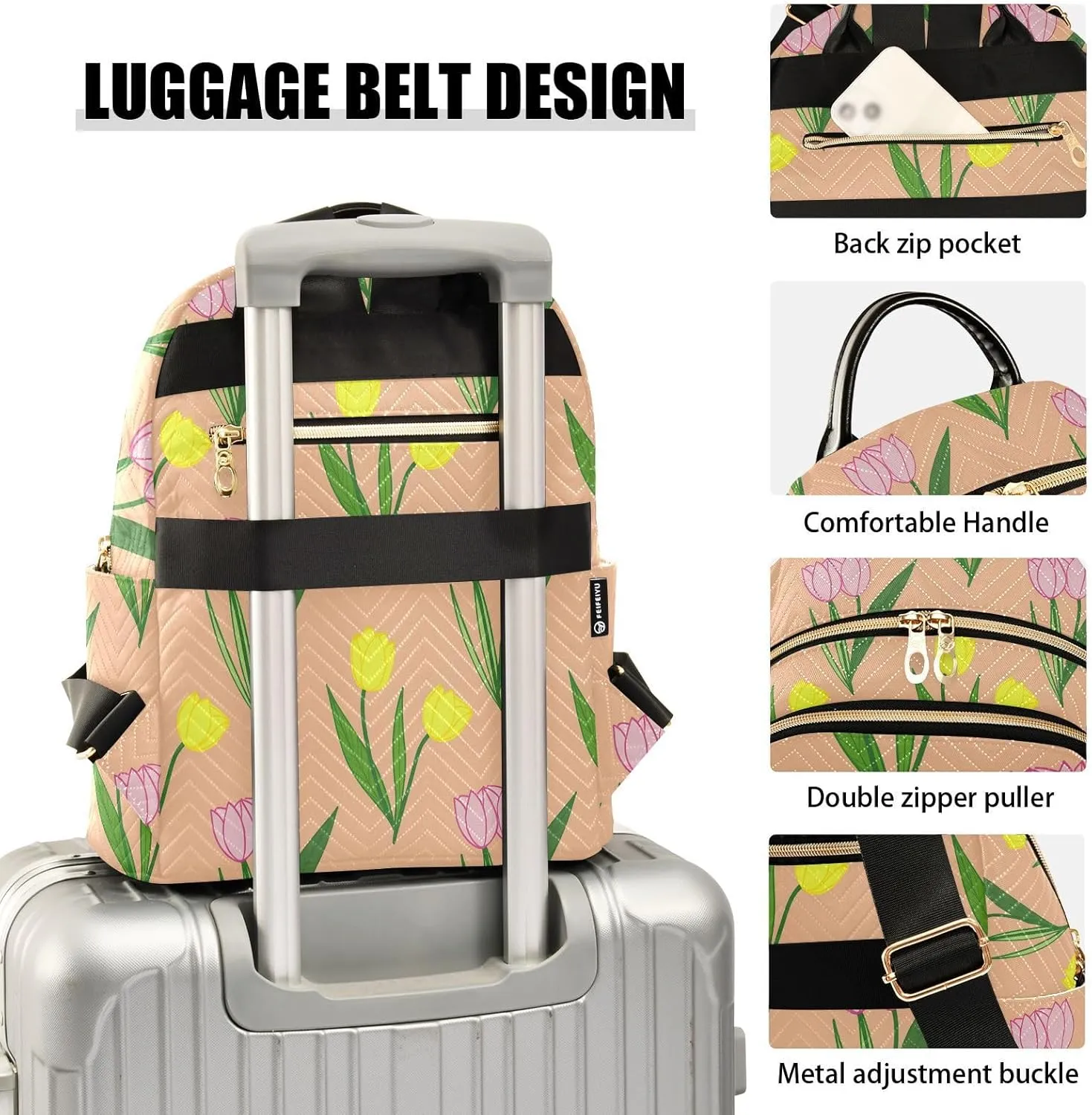 Tulips Flowers Yellow Backpack Purse for Women Ladies Shoulder Bags with Anti-theft Back for Ladies Travel S