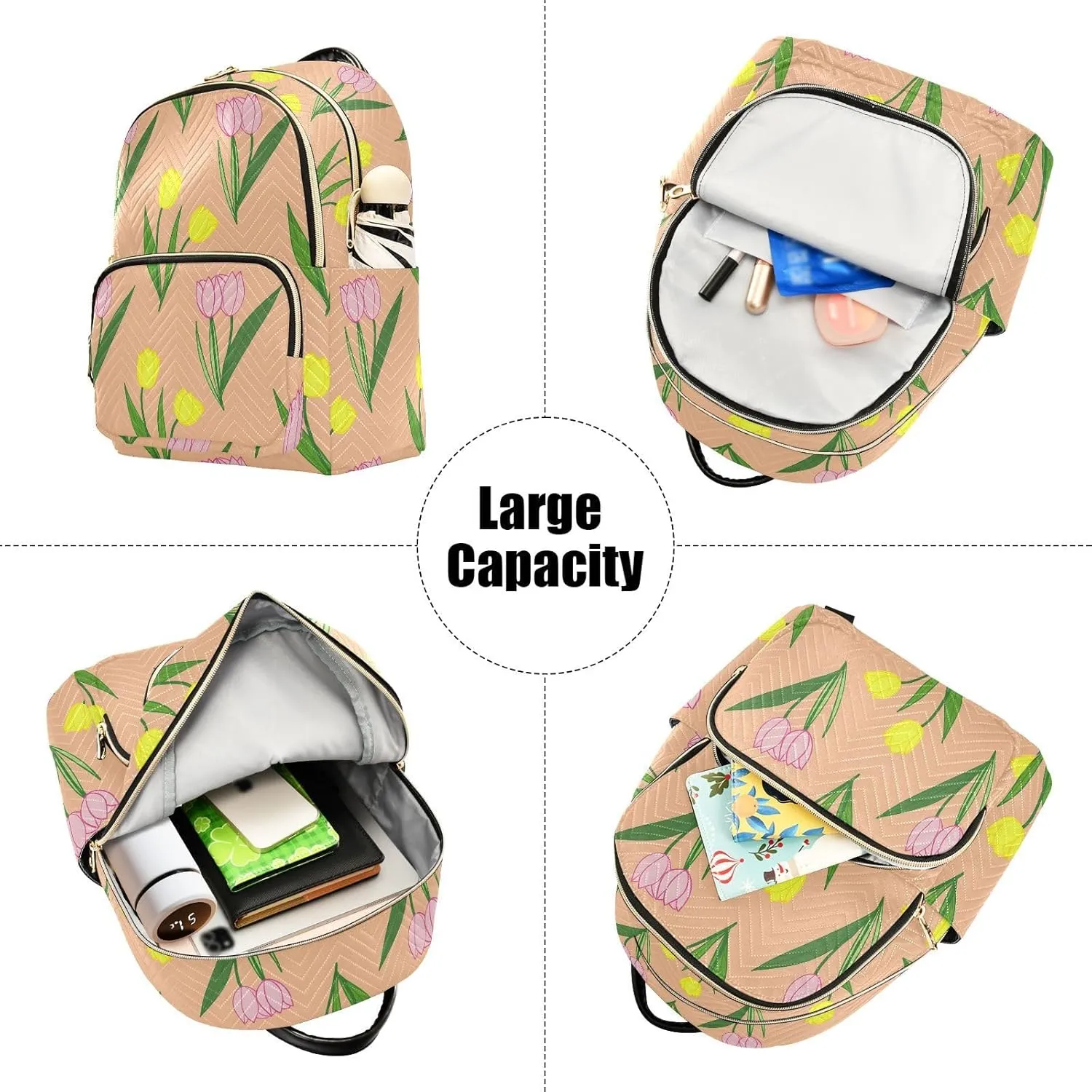 Tulips Flowers Yellow Backpack Purse for Women Ladies Shoulder Bags with Anti-theft Back for Ladies Travel S