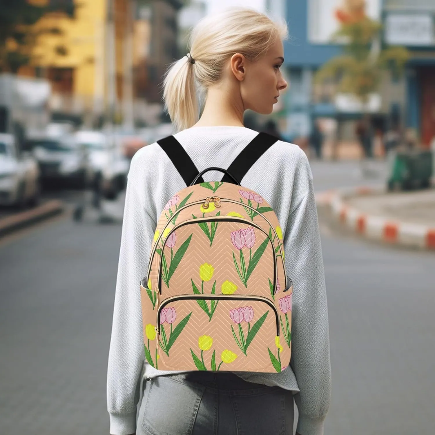 Tulips Flowers Yellow Backpack Purse for Women Ladies Shoulder Bags with Anti-theft Back for Ladies Travel S
