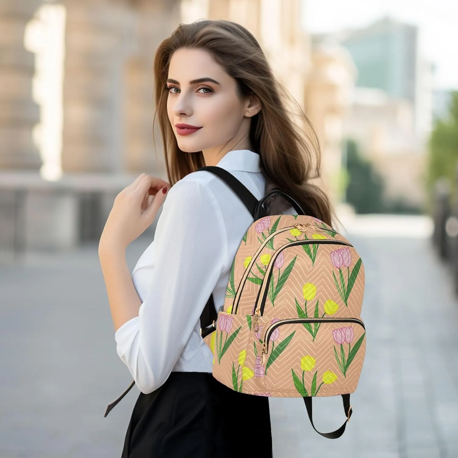 Tulips Flowers Yellow Backpack Purse for Women Ladies Shoulder Bags with Anti-theft Back for Ladies Travel S