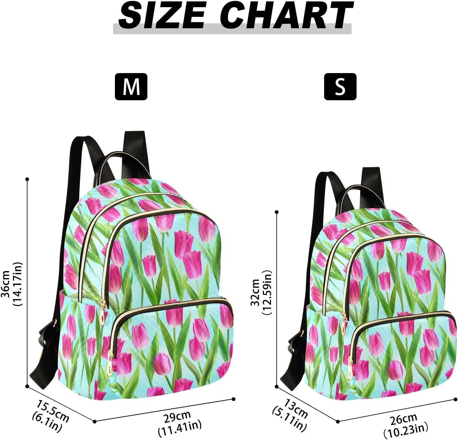Tulips Leaves Floral Blue Backpack Purse for Women Bookbag Purse with Anti-theft Back for School Work S