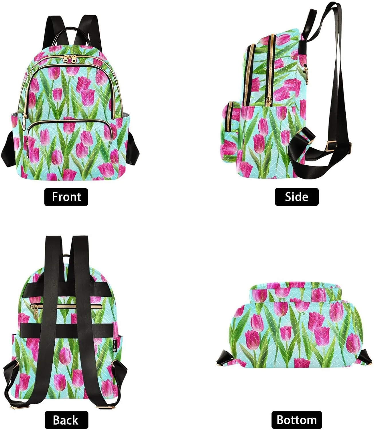 Tulips Leaves Floral Blue Backpack Purse for Women Bookbag Purse with Anti-theft Back for School Work S