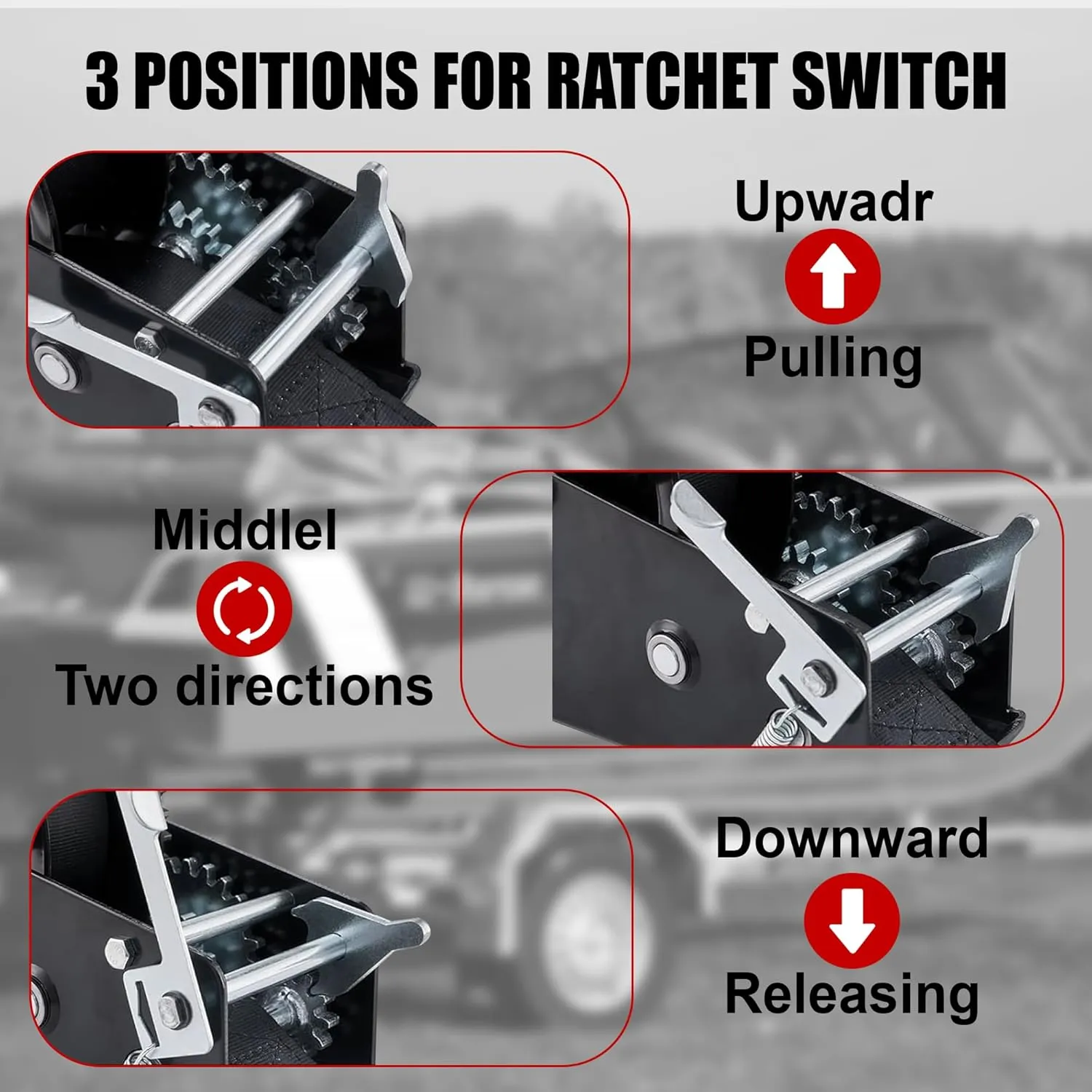 TYT 3500LB Boat Trailer Strap Winch with 10M Black Polyster Strap, Hardened Steel 2 Gear Ratio 4:1/8:1 Hand Crank Winch with Heavy Duty Hook for Towing Boat Trailer RV Jet Ski Marine Manual Winch