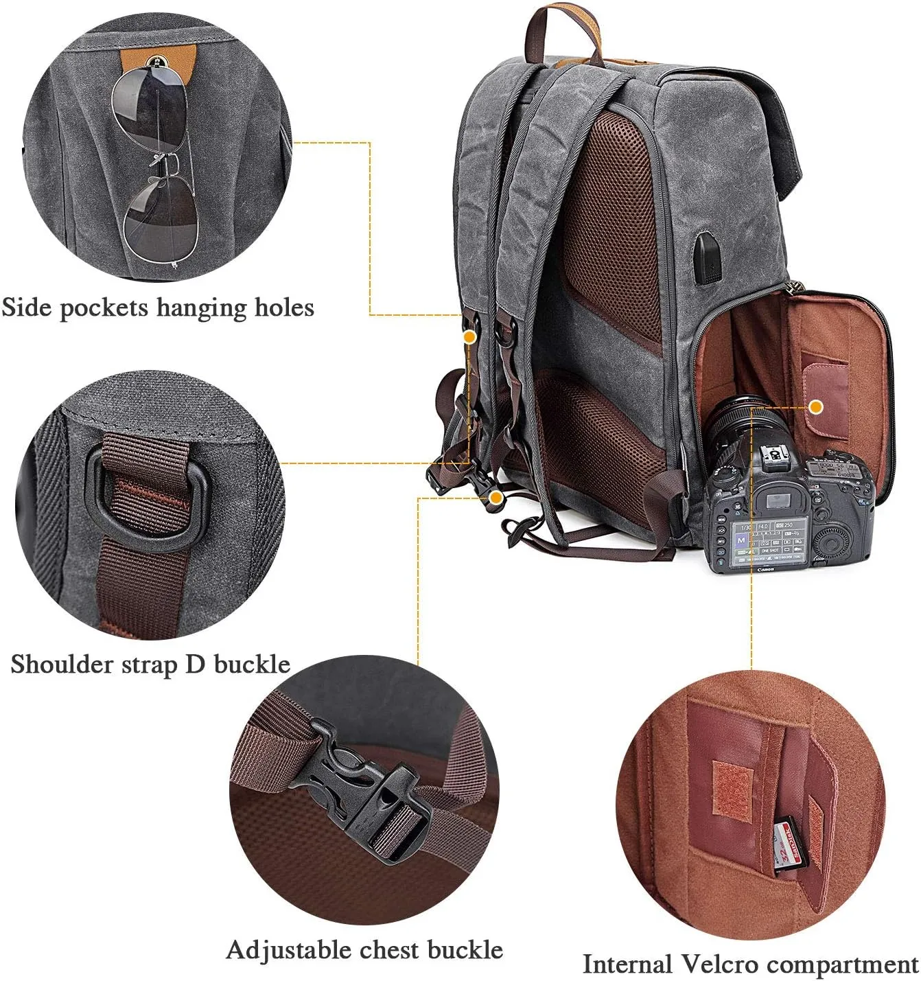 UBAYMAX Camera Backpack, DSLR SLR Waterproof Canvas Camera Bags Rucksack 15.6 inch Laptop Bag Travel Bag for Canon Nikon Sony Camera and Lens Tripod Accessories