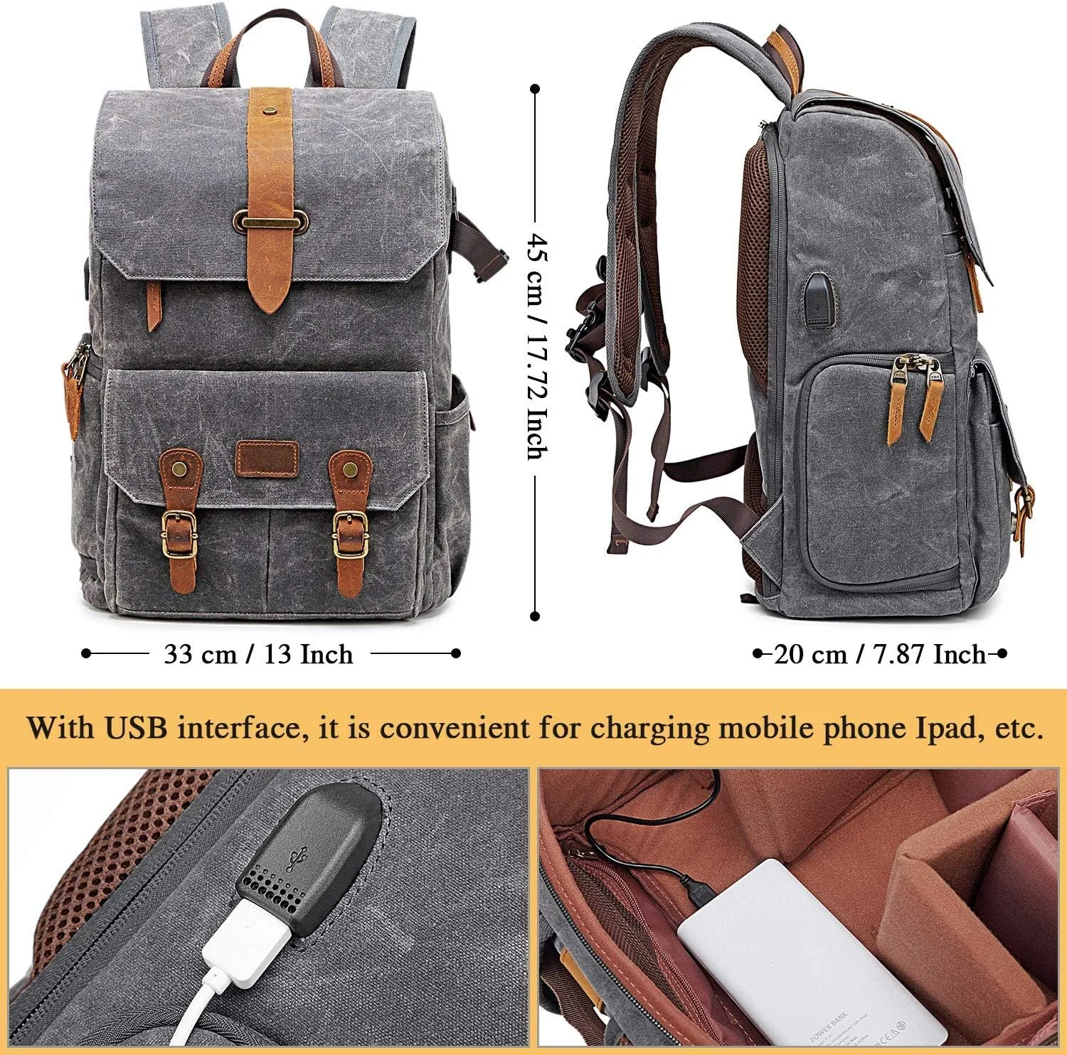 UBAYMAX Camera Backpack, DSLR SLR Waterproof Canvas Camera Bags Rucksack 15.6 inch Laptop Bag Travel Bag for Canon Nikon Sony Camera and Lens Tripod Accessories