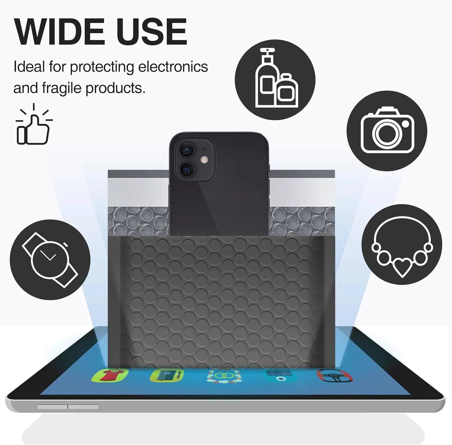 UCGOU Bubble Mailers 5x8.6 Inch Usable Size 5x7 Inch Black 100 Pack Padded Envelopes Small Business Mailing Packages Self Seal Adhesive Waterproof Boutique Shipping Bags for Jewelry Makeup Supplies