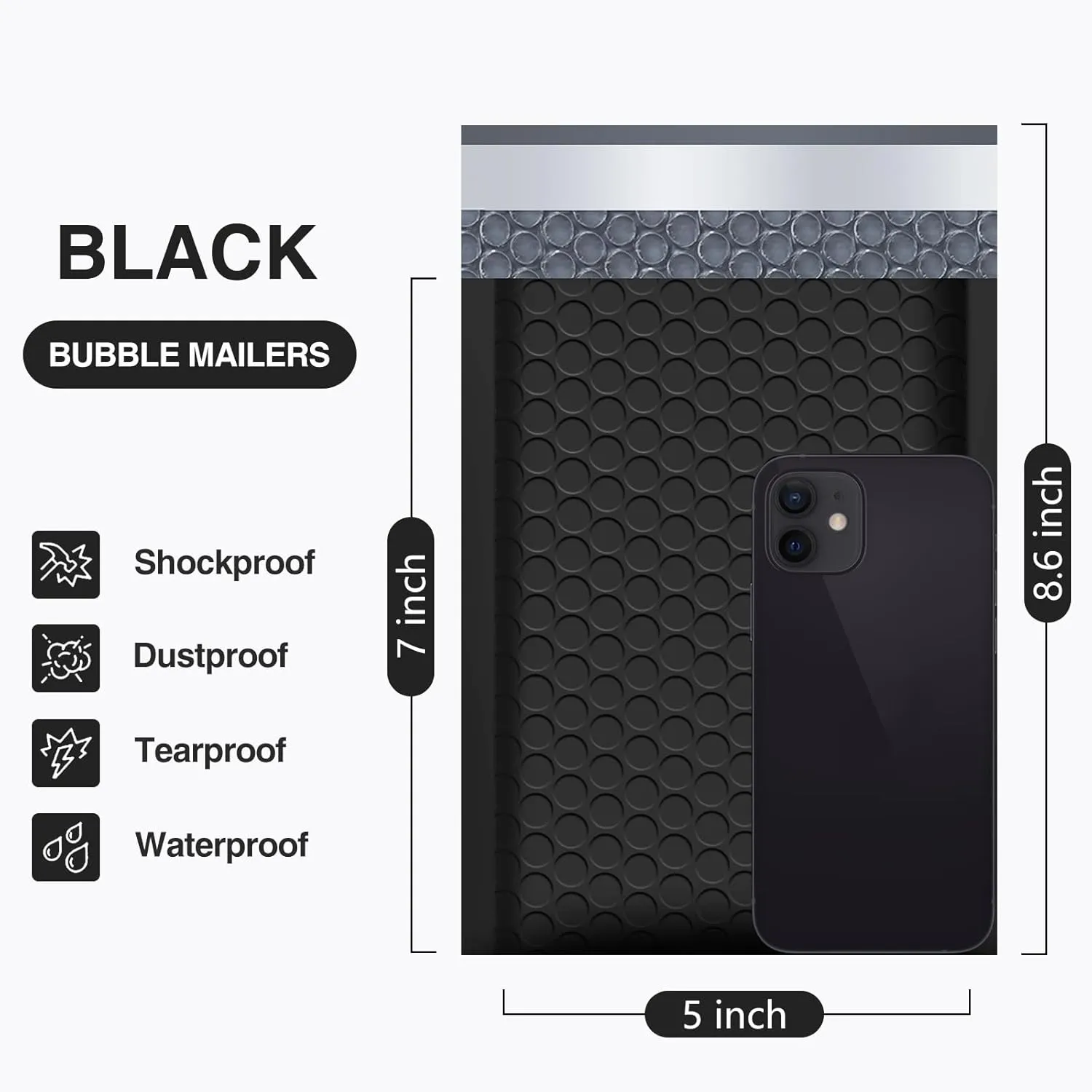 UCGOU Bubble Mailers 5x8.6 Inch Usable Size 5x7 Inch Black 100 Pack Padded Envelopes Small Business Mailing Packages Self Seal Adhesive Waterproof Boutique Shipping Bags for Jewelry Makeup Supplies