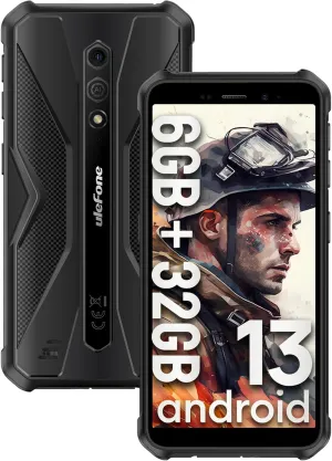 Ulefone Armor X12 Rugged Smartphone, Waterproof Phones Unlocked, Octa-core Android 13, 6GB 32GB, Dual SIM Global 4G LTE, 4860mAh Battery, Face Recognition, Bluetooth, NFC, Compass - Black