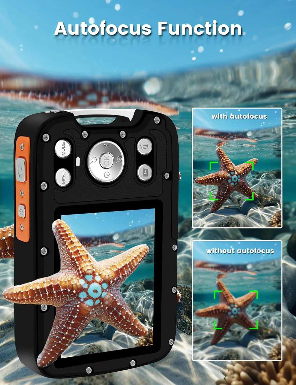 Underwater Camera 4K 48MP Autofocus Selfie Dual Screen Waterproof with Floating Strap and 32GB Card, 17FT Compact Waterproof Digital Camera for Snorkeling