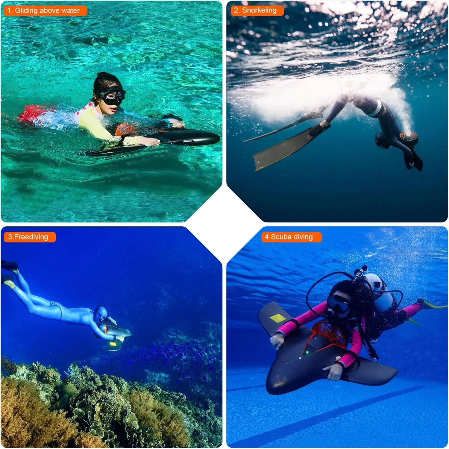 Underwater Scooter Sea Scooter Camera Mount Recreational Dive Series Snorkeling Adventures 3-Level Speed White (Black)