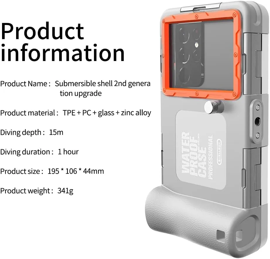 Underwater Snorkeling Diving Phone Case -Underwater Photography Video Housings with Lanyard[50ft/15m], Waterproof Phone Case for iPhone 11/12/13 14 (Gray)