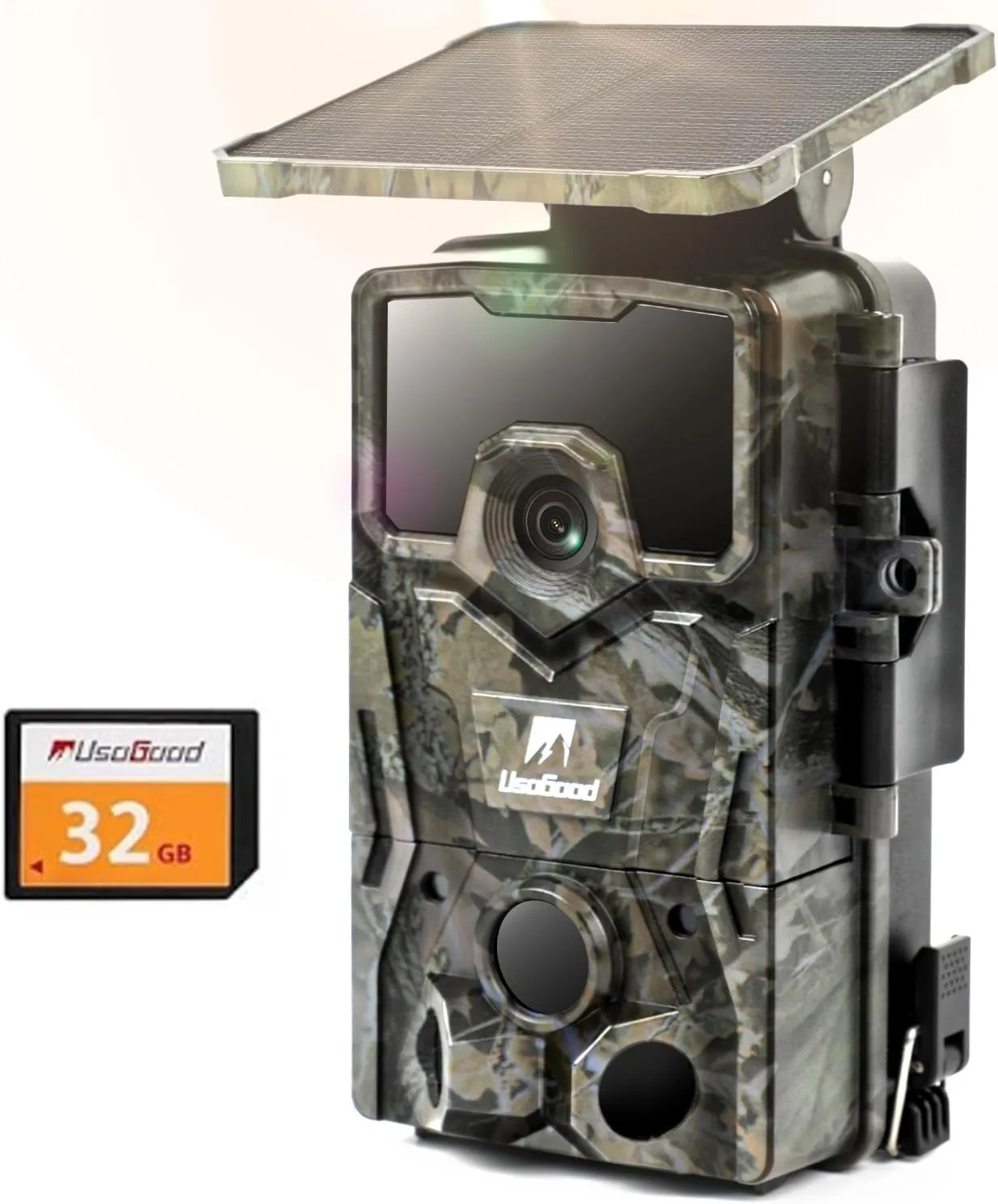 usogood 4k 48MP Trail Camera Solar Powered Trail Cam,Game Cameras with Night Vision Motion Activated Waterproof,Hunting Camera Built in Lithium Battery for Wildlife Monitoring with 32GB Memory Card
