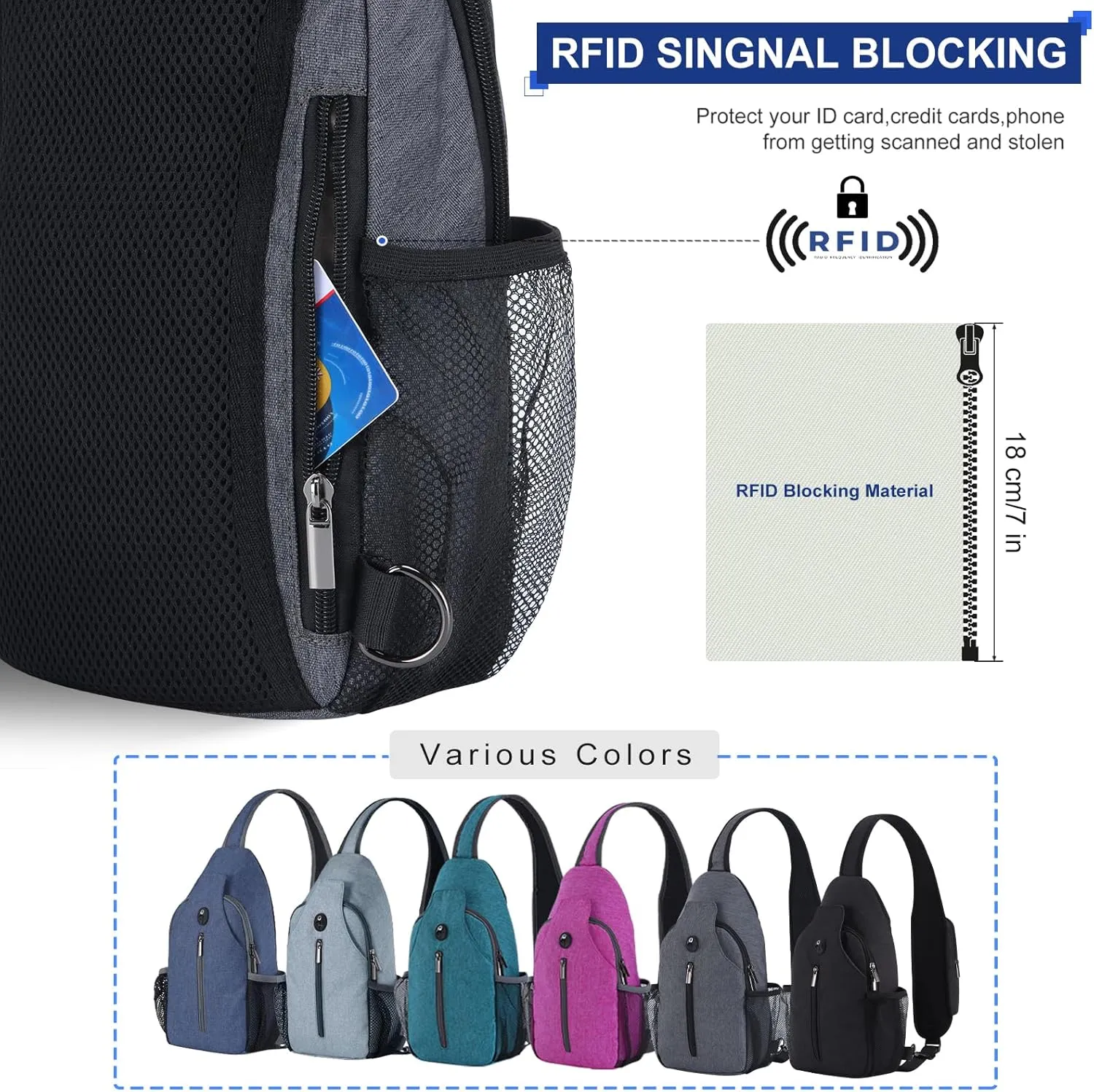 VADOO Sling Backpack with RFID Blocking and Phone Holder on Strap for Men Women Crossbody Chest Bag for Travel Hiking