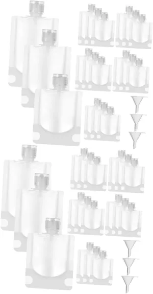 VALICLUD 2sets Refillable Travel Pouches with Funnels for Toiletries Squeezable Containers for Lotion Shampoo Conditioner Portable Travel Bags for Cosmetics and Liquids 18pcs*2
