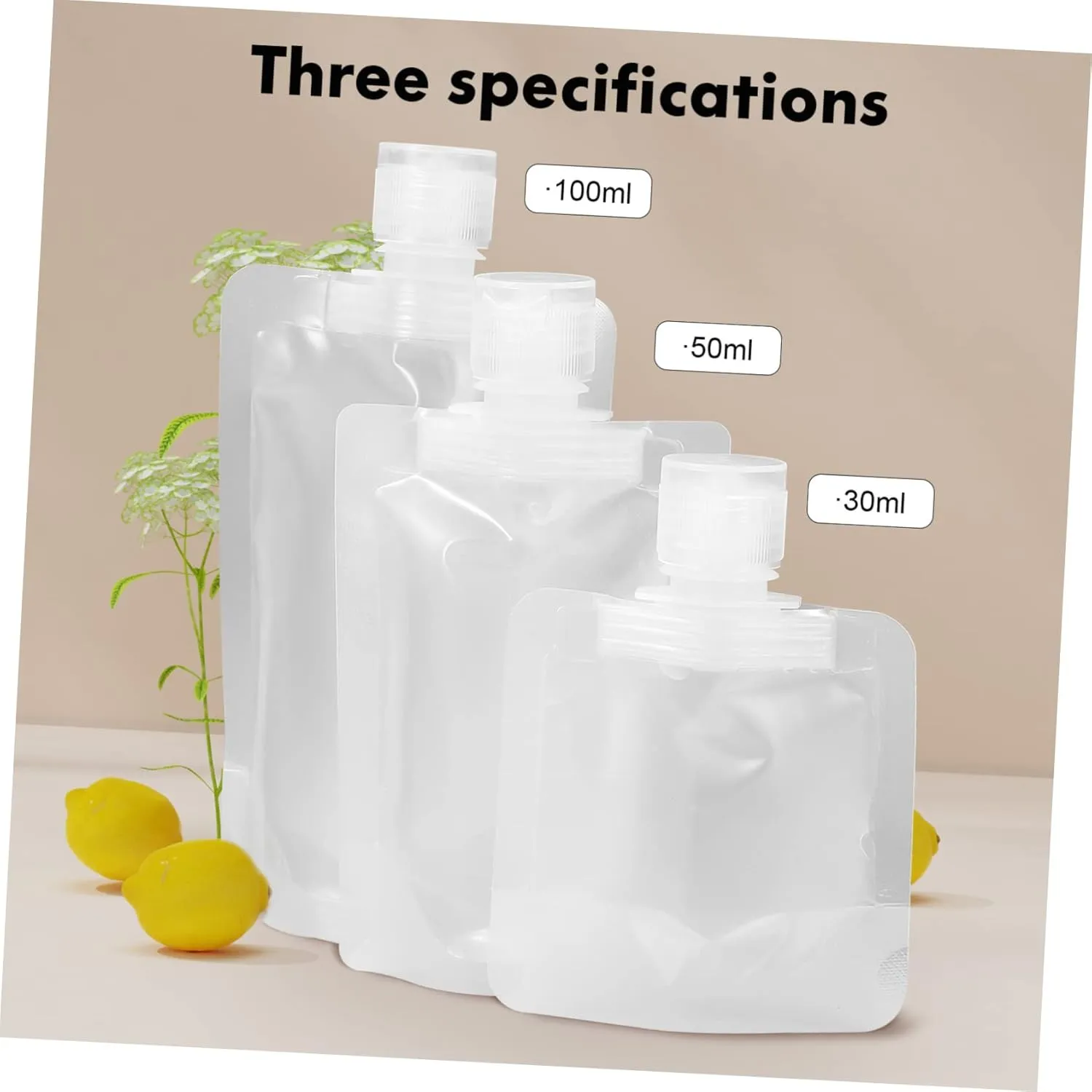 VALICLUD 2sets Refillable Travel Pouches with Funnels for Toiletries Squeezable Containers for Lotion Shampoo Conditioner Portable Travel Bags for Cosmetics and Liquids 18pcs*2