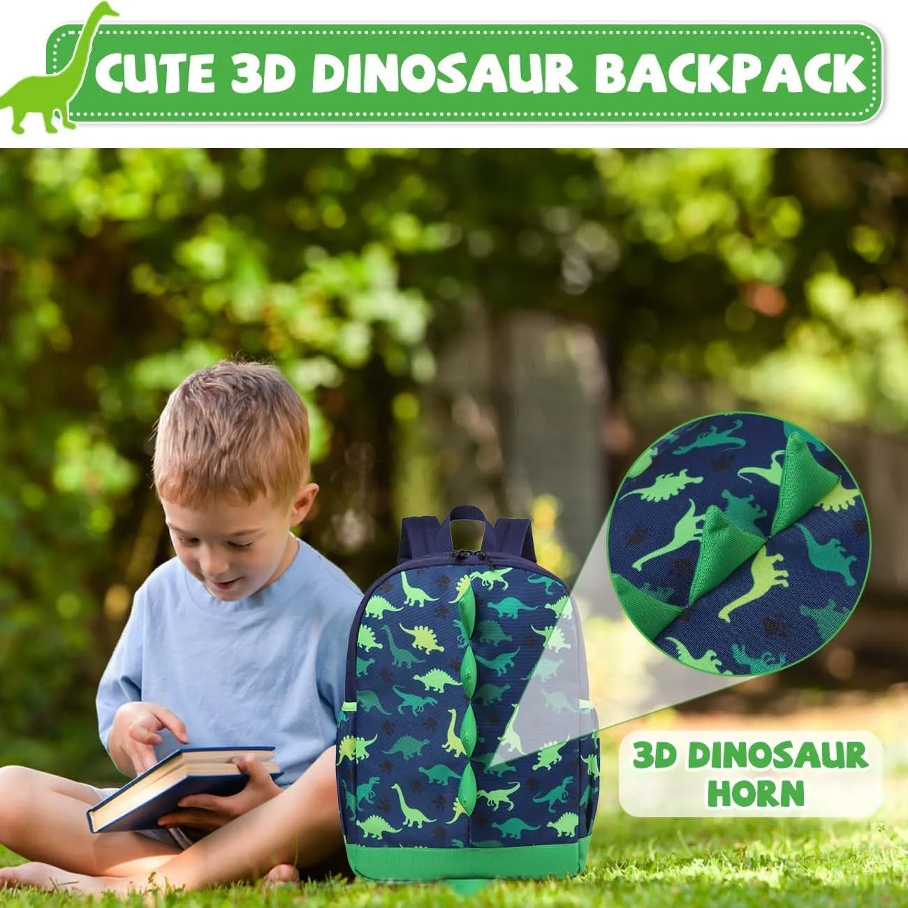 VASCHY Dinosaur Toddler Backpack, Cute Little Boys Girls Kids Schoolbag Bookbag w Chest Strap