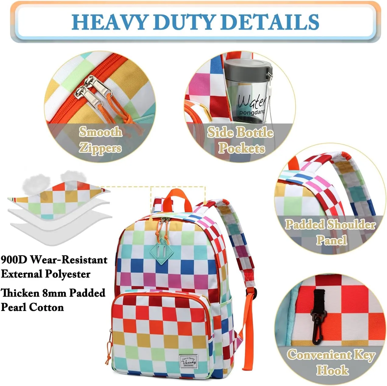 VASCHY School Backpack, Ultra Lightweight Travel Backpack for Women Schoolbag Bookbag for Kids Teen Boys Girls Multicolor