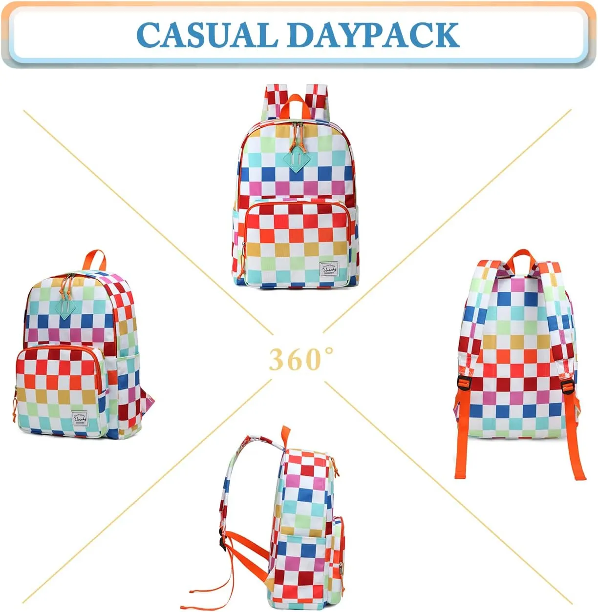 VASCHY School Backpack, Ultra Lightweight Travel Backpack for Women Schoolbag Bookbag for Kids Teen Boys Girls Multicolor