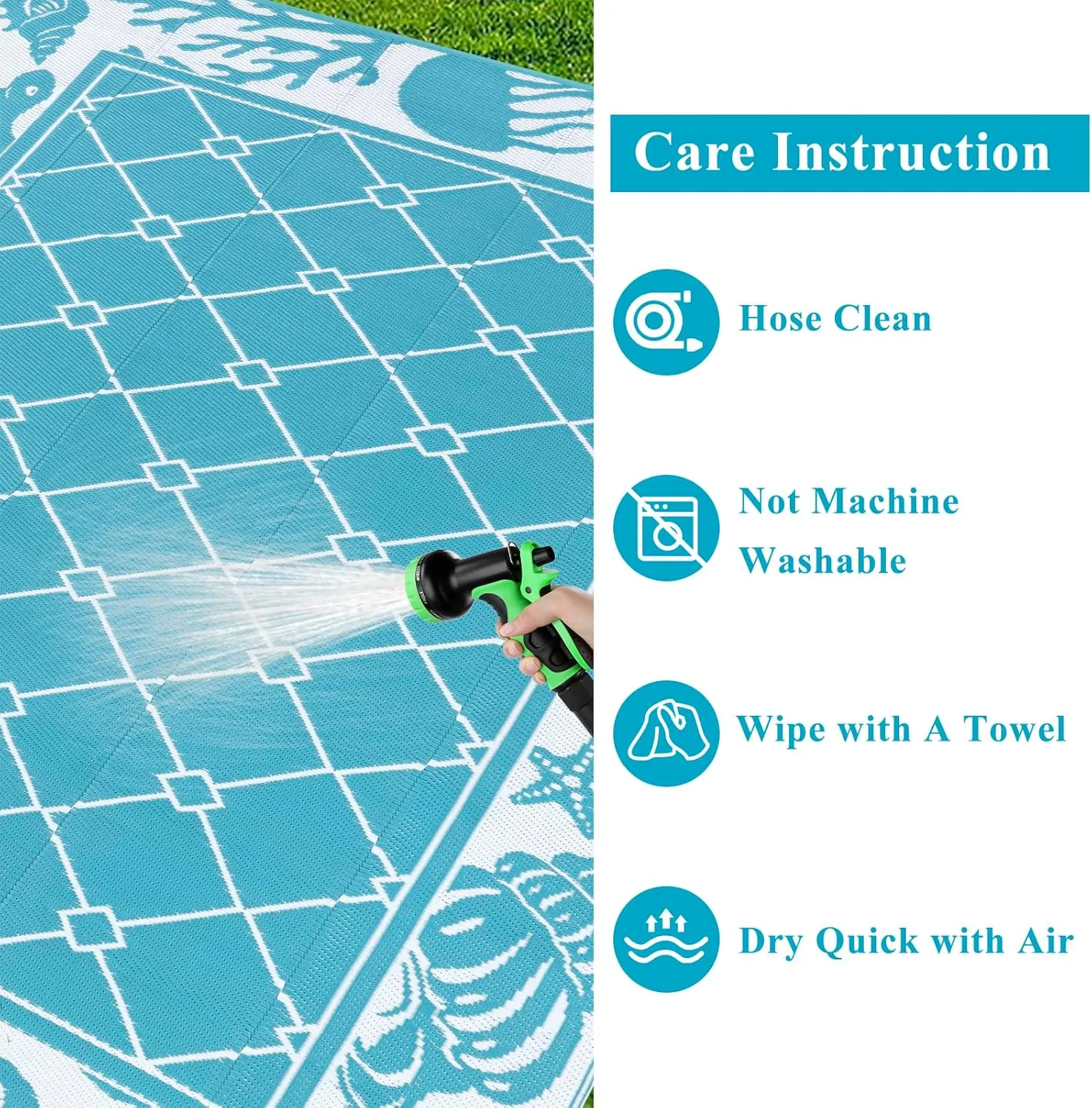 Vaukki Reversible Rugs, Plastic Straw Outdoor Doormat, Fade Resistant Plastic Outdoor Patio Mat, Lightweight Ocean Area Carpet for Patio, RV, Camping, Beach, Deck, Backyard and Picnic (Teal, 6'x9')