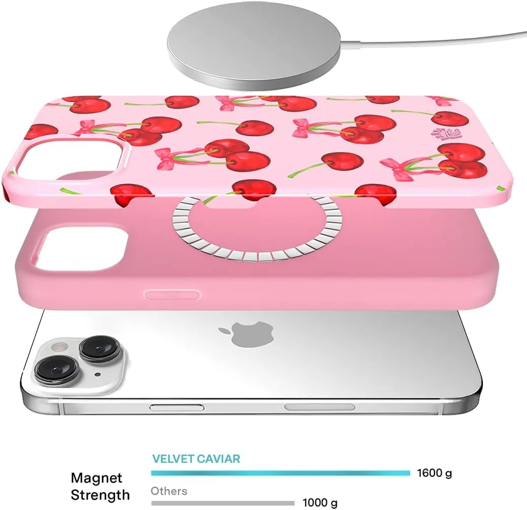 VELVET CAVIAR for iPhone 15 Plus Case - Compatible with MagSafe - 10ft Drop Tested - Pink Bows, Sweet Cherry