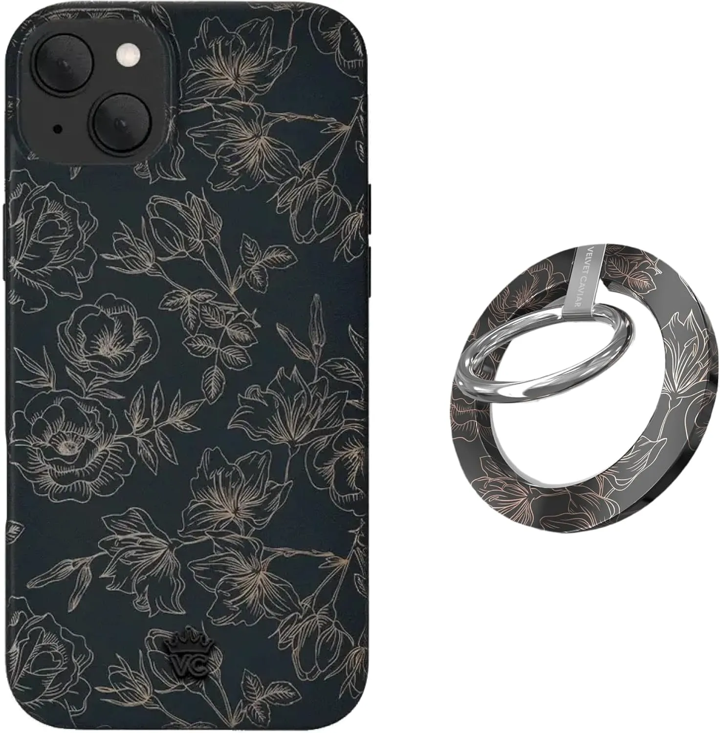 VELVET CAVIAR MagSafe Grip   iPhone 15 Case (Bundle - Floral Rose Gold)