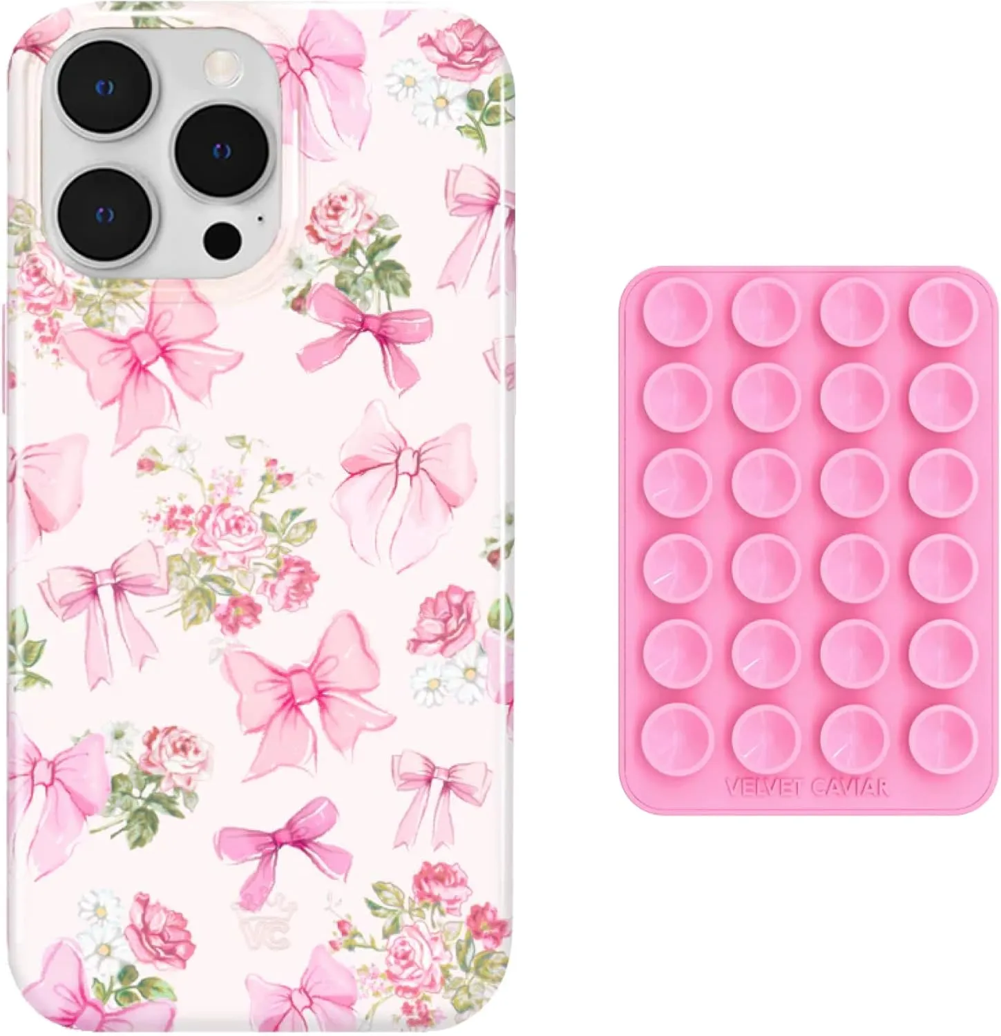 VELVET CAVIAR MagSafe Suction Phone Mount   iPhone 14 Pro Max Case (Bundle - Posie Pink Bow)