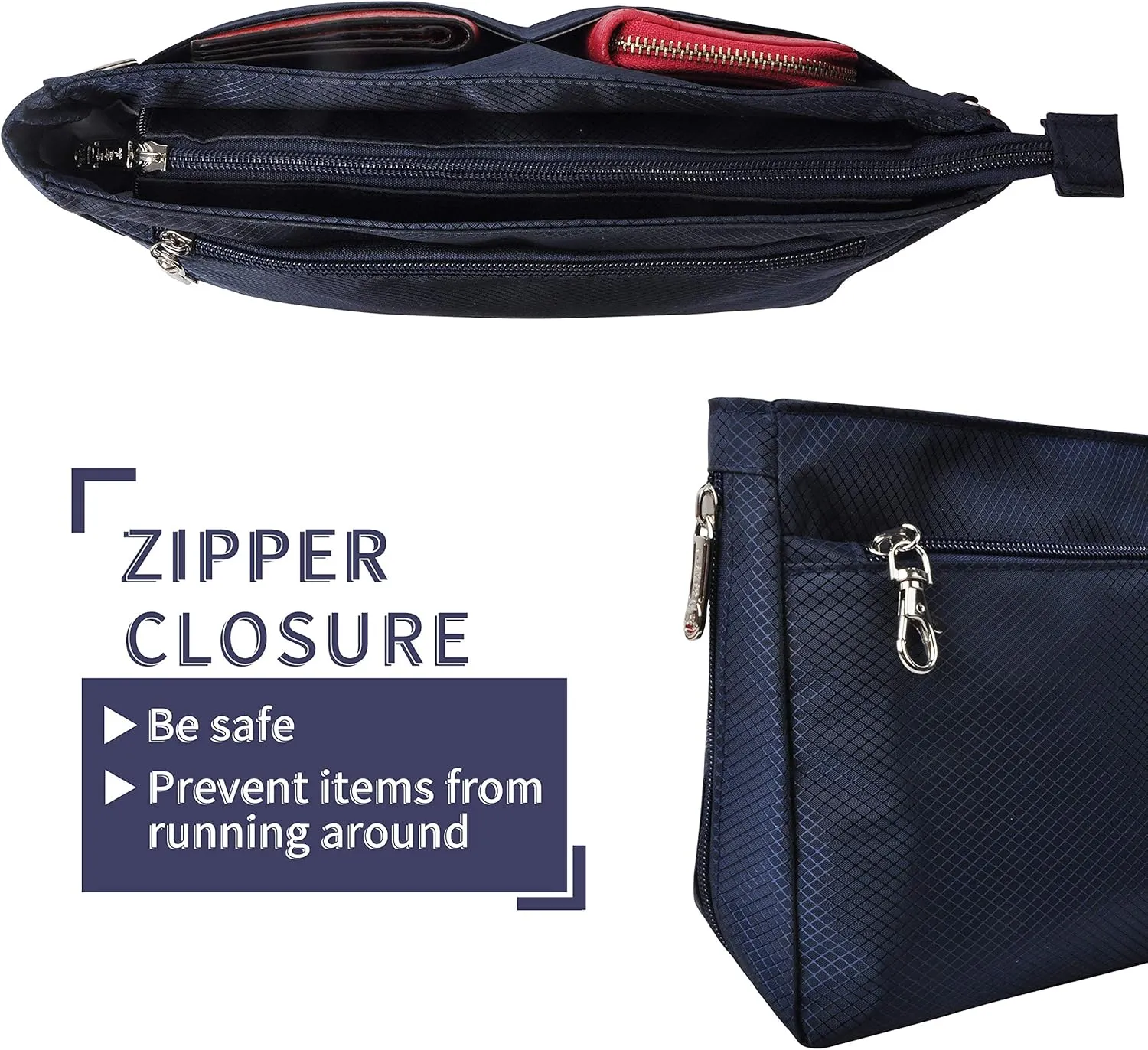 Vercord Expandable Nylon Handbag Purse Organizer Insert Liner Shaper Bag in Bag Navy XLarge