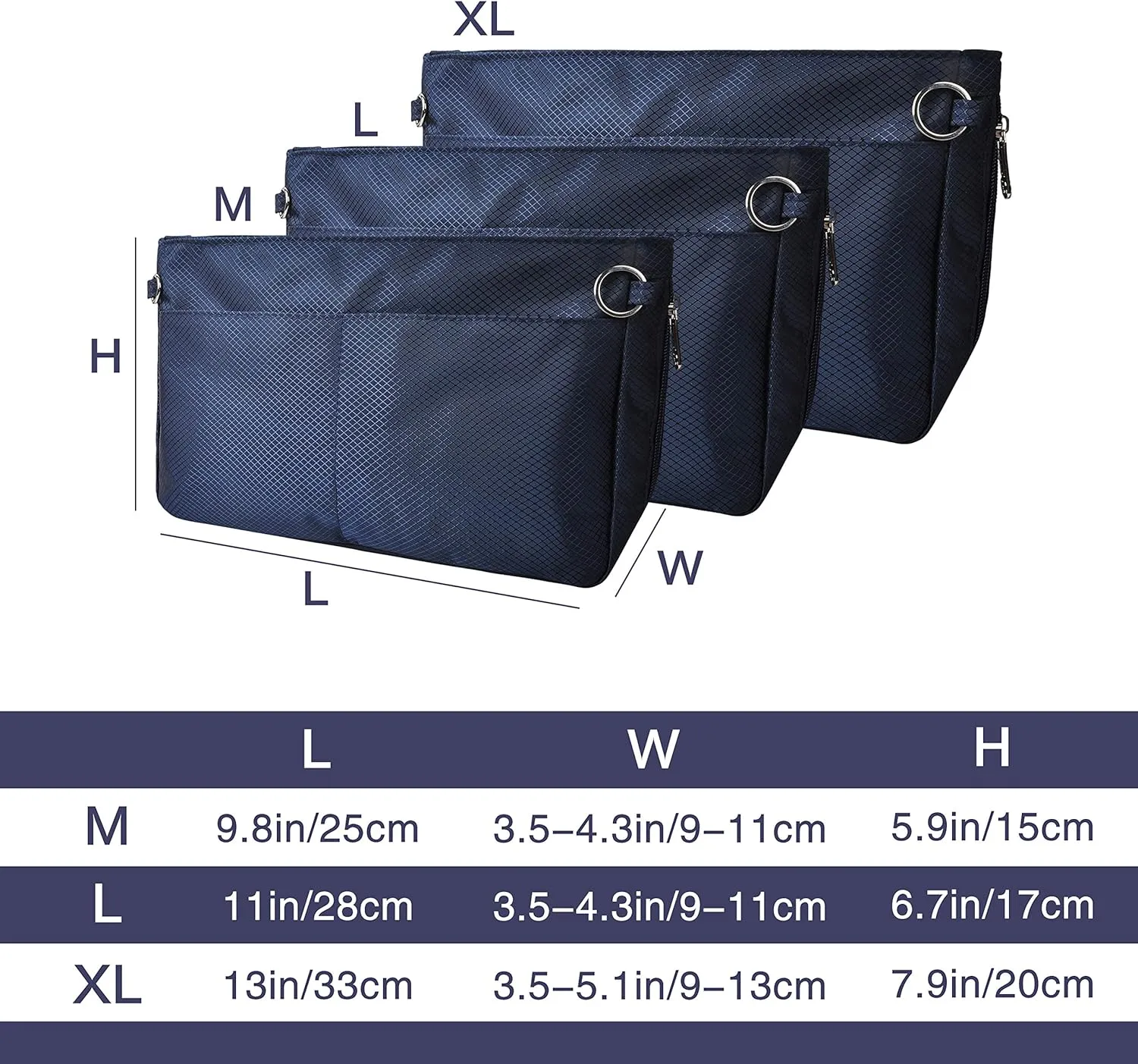Vercord Expandable Nylon Handbag Purse Organizer Insert Liner Shaper Bag in Bag Navy XLarge