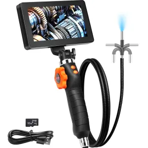 VEVOR Articulating Borescope Camera with Light, Two-Way Articulated Endoscope Inspection Camera with 6.4mm Tiny Lens, 5" IPS 1080P HD Screen, 8X Zoom, 8 LED Light Snake Cameras for Auto, Plumbing