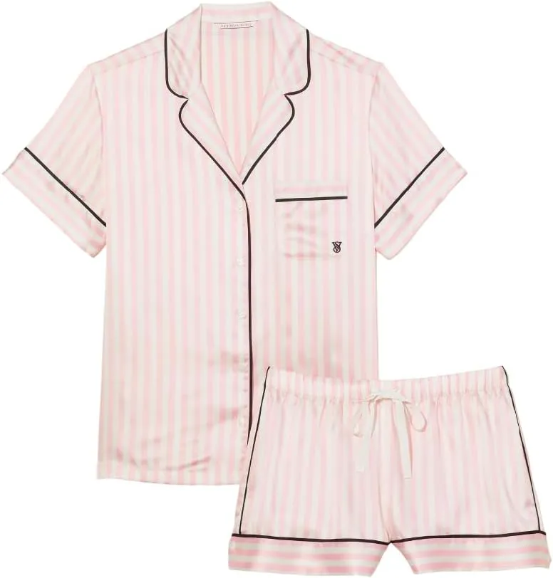 Victoria's Secret Satin Pajama Set, Short Sleeve Button Down Shirt & Shorts, Sleepwear for Women (XS-XXL)