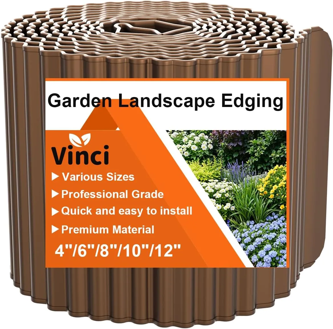 Vinci Garden Landscape Edging Border, 4 Inch x 10 FT Corrugated Sturdy Metal Easy Installation Safe Hemmed Lawn Garden Border Edges for DIY Flower Beds, Pathways and Patio Design (Brown)